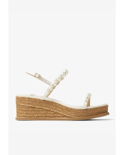 Jimmy Choo Amatuus 60 Pearls And Crystal Wedge Sandals - White