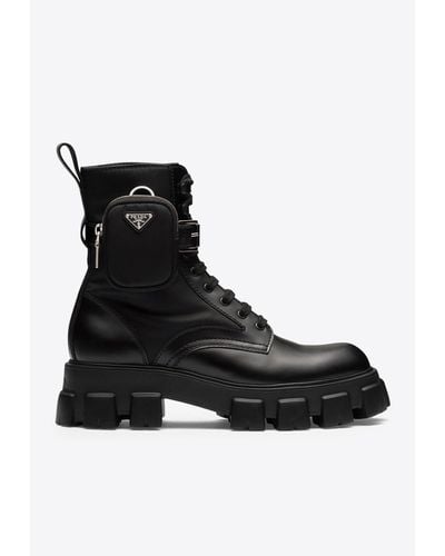 Prada Monolith Platform-sole Leather Ankle Boots - Black
