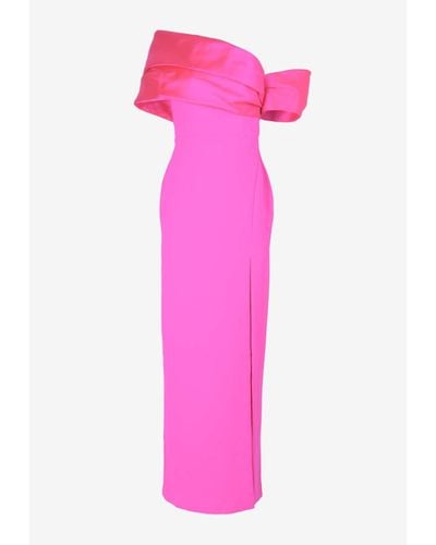 Solace London Alexis Off-the-shoulder Satin-twill And Crepe Gown - Pink