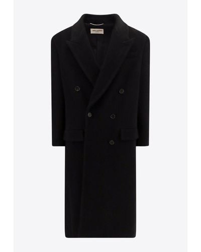 Saint Laurent Double-Breasted Wool Coat - Black