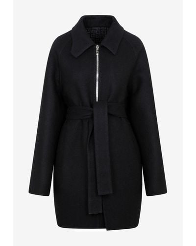 Givenchy Wool Belted Zip-up Coat - Black