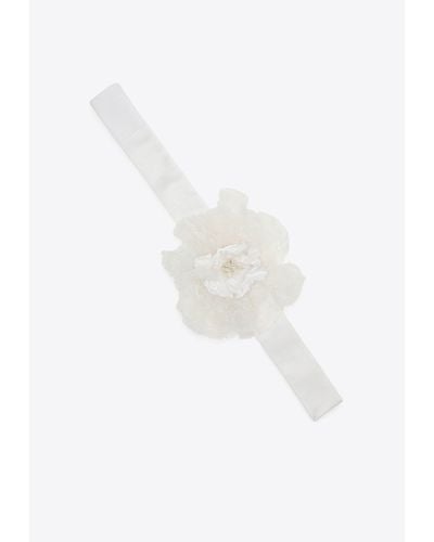 Dolce & Gabbana Lace-Trimmed Flower Choker - White