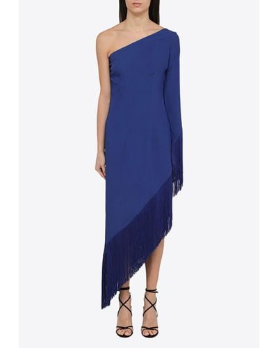 ‎Taller Marmo Asymmetrical Fringed One-Shoulder Dress - Blue