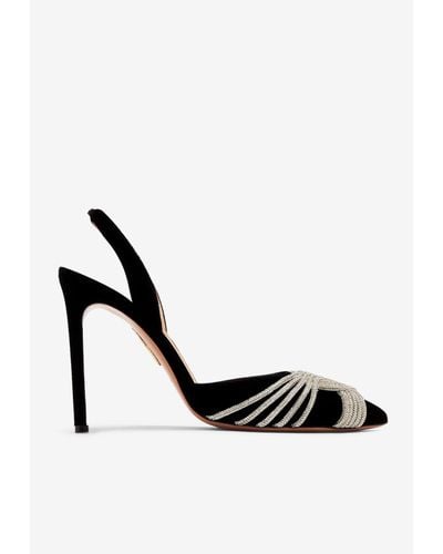 Aquazzura Gatsby 105 Velvet Slingback Court Shoes - White