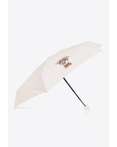 Moschino Logo Folding Umbrella - White