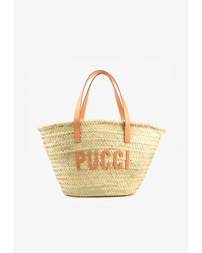 Emilio Pucci Basket Tote Bag With Logo Patch - Natural