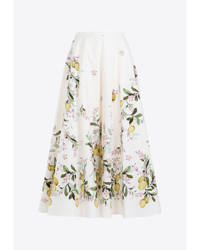Giambattista Valli Floral-Printed Midi Skirt - White