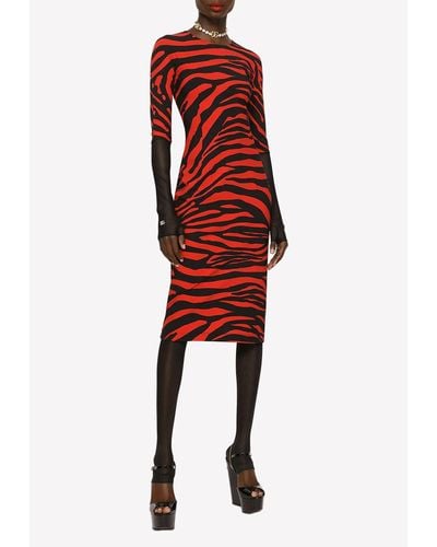 Dolce & Gabbana Zebra-Print Jersey Midi Dress - Red