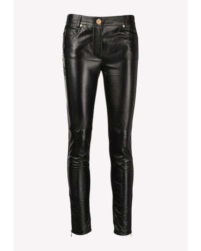 Versace La Greca Skinny Leather Pants - Black