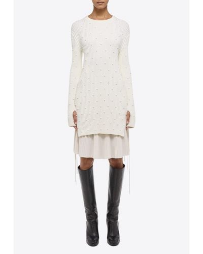Helmut Lang Bead Embroidered Sweater Dress - White