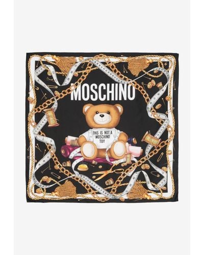 Moschino Toy Bear Print Silk Scarf - Black
