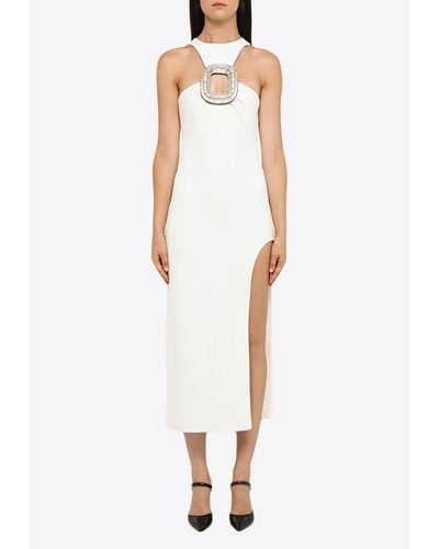 David Koma Asymmetrical Midi Dress With Big Crystal Buckle - White