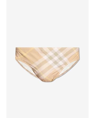 Burberry Checked Pattern Swimming Briefs - Natural