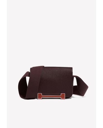 Hermès Geta Shoulder Bag In Rouge And Cuivre Chèvre Mysore With Palladium Hardware - Brown
