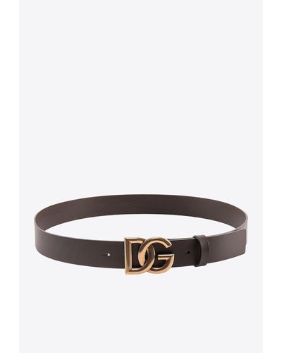 Dolce & Gabbana Lux Leather Logo Buckle Belt - White