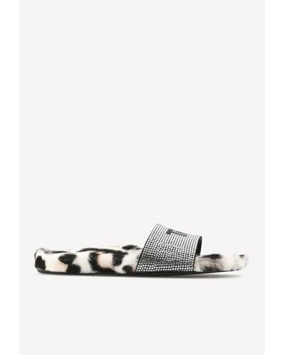 Tom Ford Tf Crystal-embellished Leopard Fur Slides - White