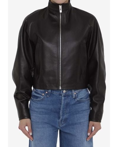 Alaïa Round Leather Zip-Up Jacket - Black
