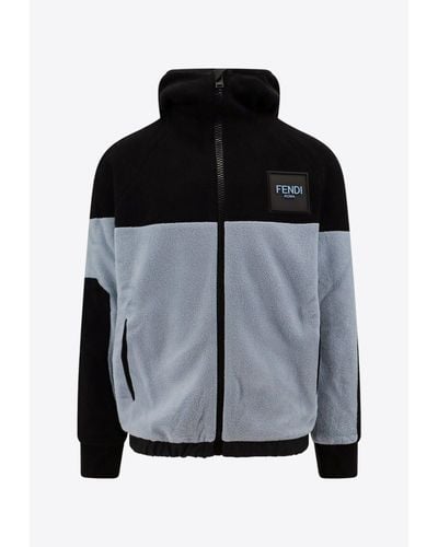Fendi Colorblocked Zip-Up Fleece Sweatshirt - Black