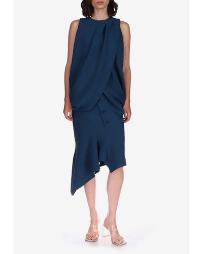 Dawei Asymmetric Midi Flared Skirt - Blue