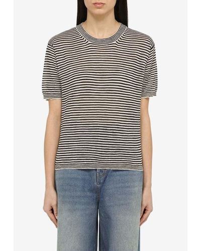 Roberto Collina Linen-Blend Striped T-Shirt - Gray