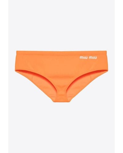 Miu Miu Logo Embroidered Bikini Bottom - Orange