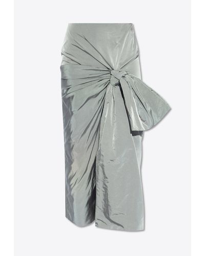 Alexander McQueen Glossy Taffeta Knotted Midi Skirt - Gray