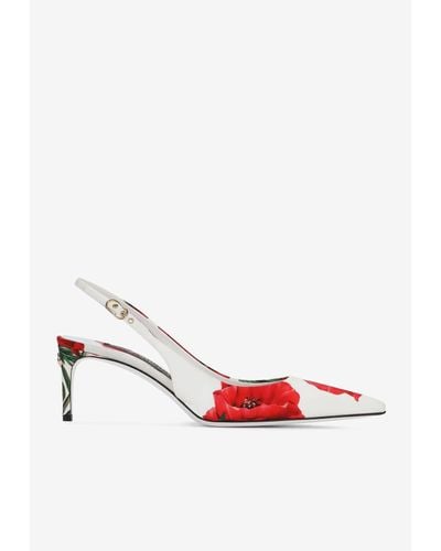 Dolce & Gabbana 60 Floral Slingback Court Shoes - White