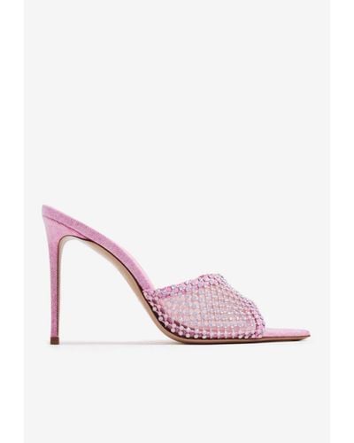 Le Silla 110 Leather Fishnet Crystal Mules - Pink