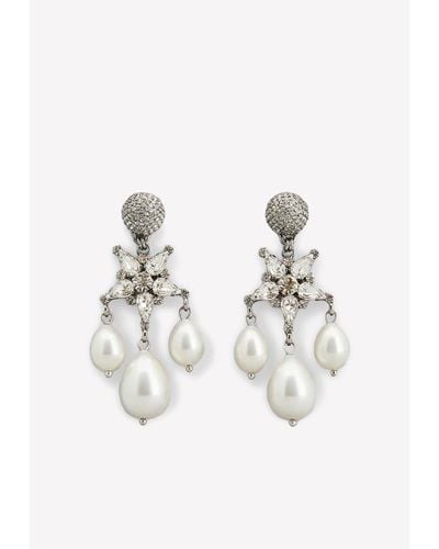 Roger Vivier Crystal Stars And Pearls Drop Earrings - White