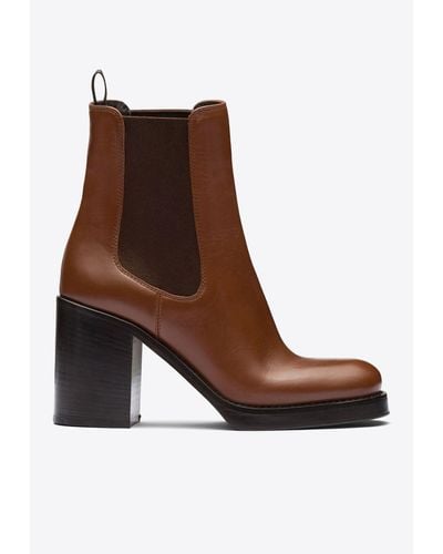 Prada 85 Brushed Leather Ankle Boots - Brown