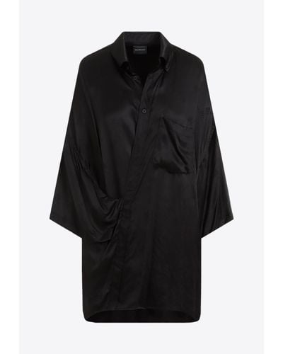 Balenciaga Wrap Oversized Silk Blouse - Black