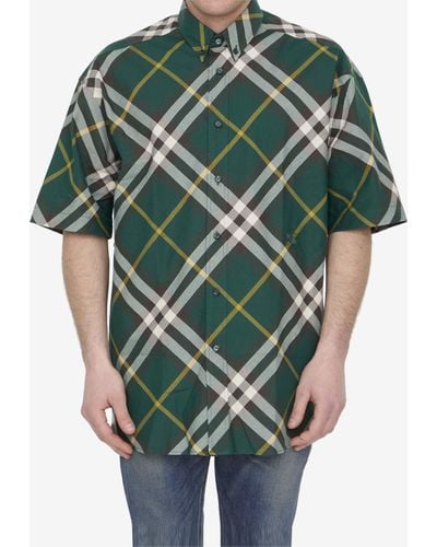 Burberry Short-Sleeved Checked Shirt - Green