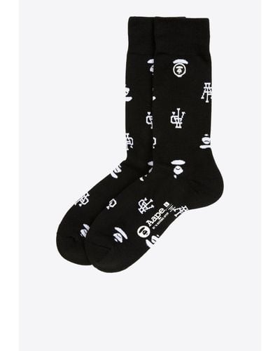 Aape Logo-Embroidered Socks - Black