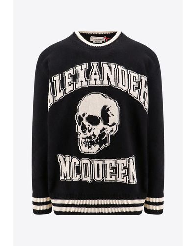 Alexander McQueen Intarsia Knit Crewneck Sweater - Black