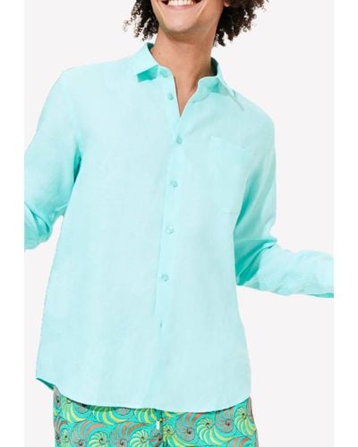 Vilebrequin Caroubis Long-Sleeved Linen Shirt - Blue