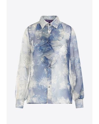 Ralph Lauren Dylon Floral Print Silk Shirt - Blue