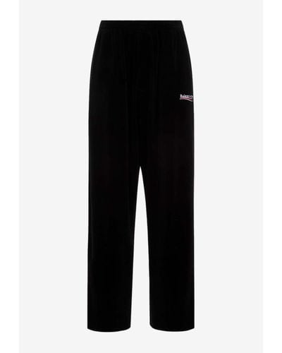 Balenciaga Logo Baggy Velvet Pants - Black