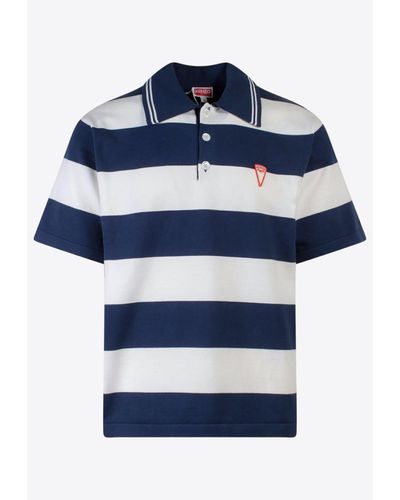 KENZO Logo Patch Striped Polo T-Shirt - Blue