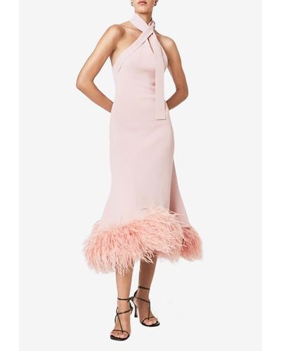 Rachel Gilbert Rita Feather-Trimmed Midi Dress - Pink