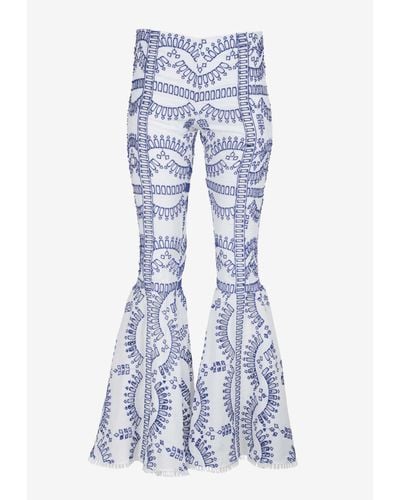 Charo Ruiz Trouk Broderie Anglaise Flared Pants - Blue