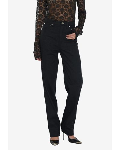 ROTATE BIRGER CHRISTENSEN Twill High-Rise Crystal-Embellished Trousers - Black