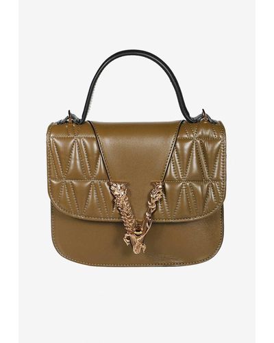 Versace Virtus Quilted Leather Top Handle Bag- delivery In 3-4 Weeks - Brown