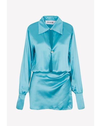 Greta Boldini Long-sleeved Mini Silk Dress - Blue