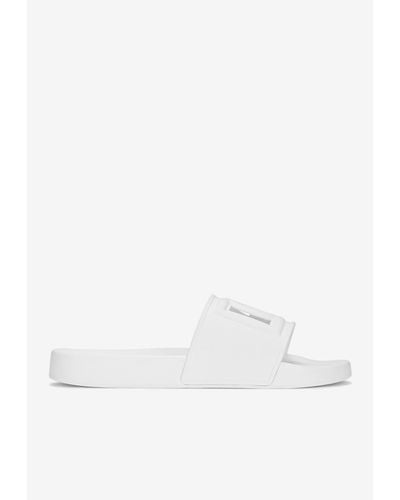 Dolce & Gabbana Logo Cut-Out Rubber Slides - White