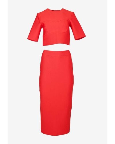 Elliatt Hilarity Cropped Top And Midi Skirt Set - Red