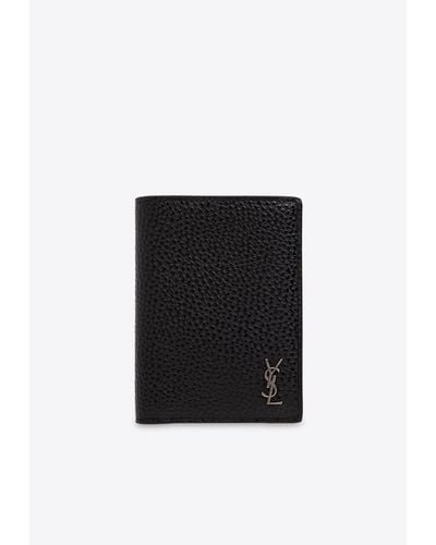 Saint Laurent Tiny Cassandre Leather Cardholder - Black