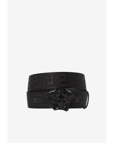 Versace Greca Jacquard Medusa Leather Belt - Black