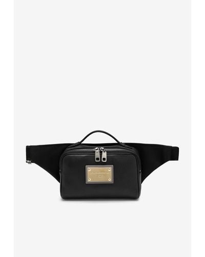 Dolce & Gabbana Logo Plaque Grained Leather Belt Bag - Black