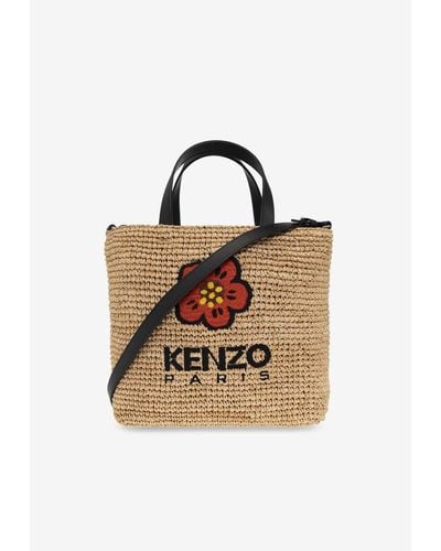 KENZO Small Raffia Boke Flower Top Handle Bag - Natural