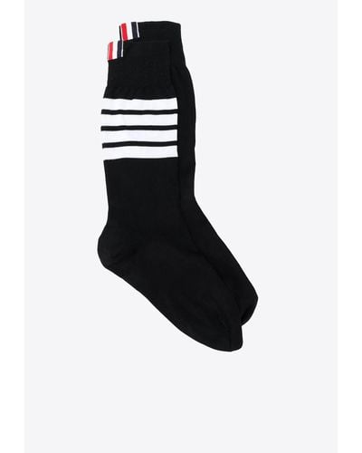 Thom Browne 4-Bar Stripe Mid-Calf Socks - Black